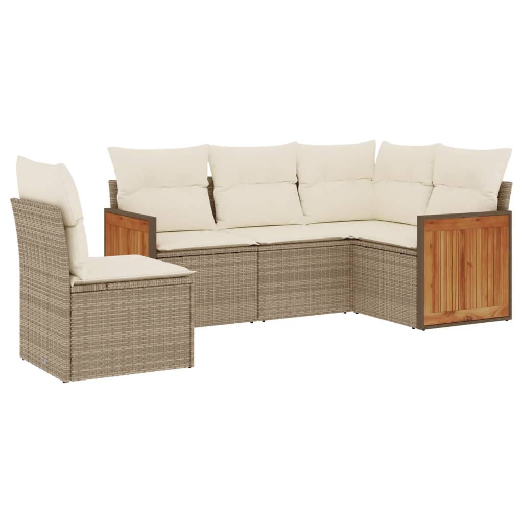 sofasæt til haven 5 dele med hynder polyrattan beige