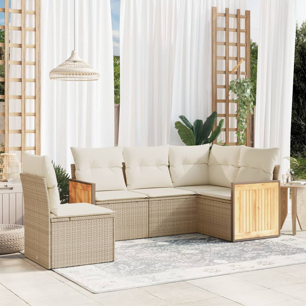 sofasæt til haven 5 dele med hynder polyrattan beige