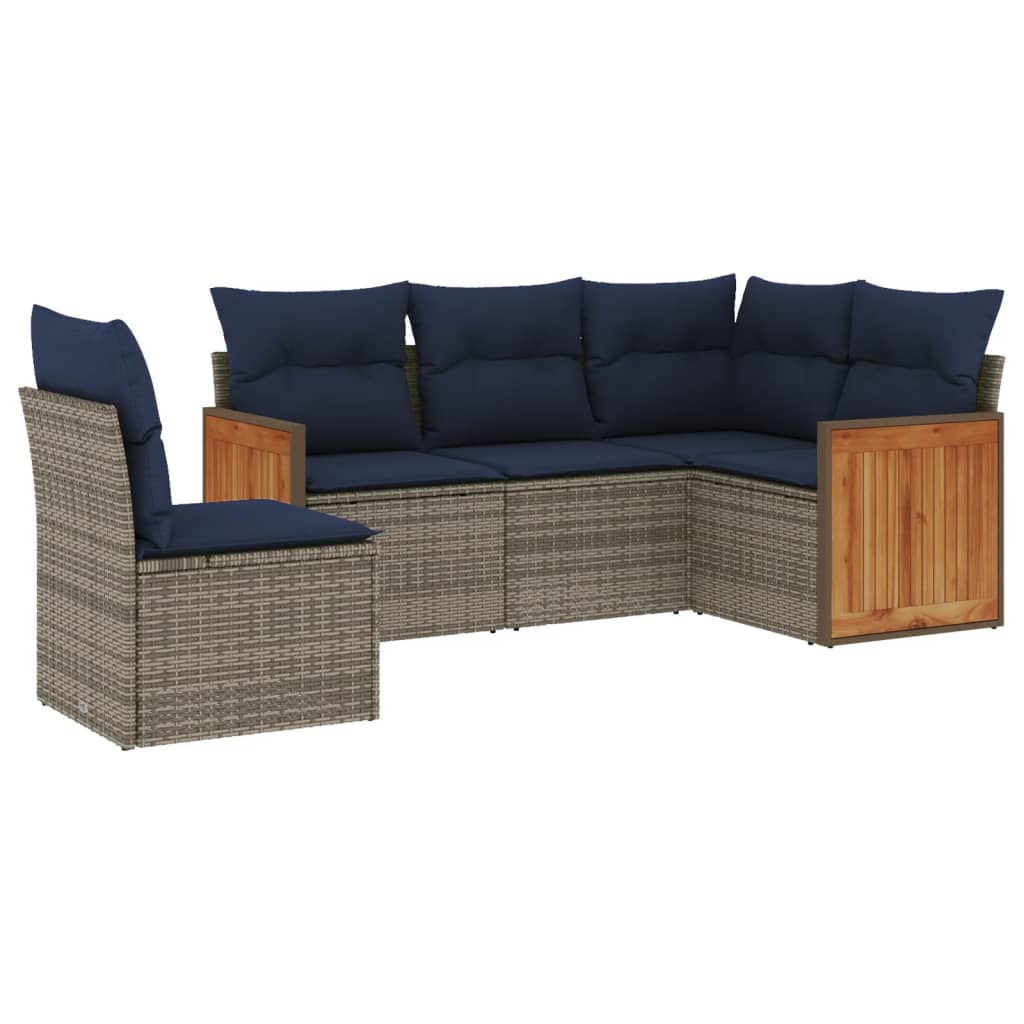 havesofasæt med 5 dele og hynder grå polyrattan