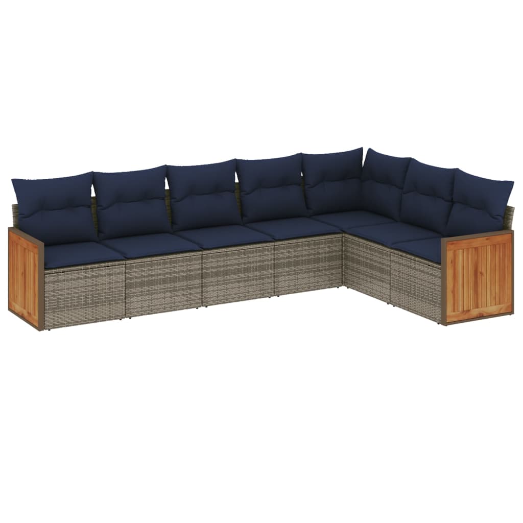 havesofasæt med 7 dele og hynder grå polyrattan