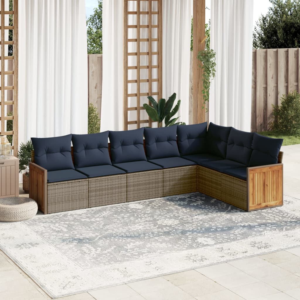 havesofasæt med 7 dele og hynder grå polyrattan