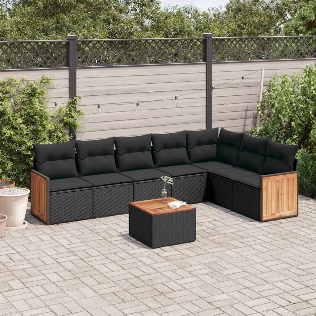 sofasæt til haven 8 dele med hynder polyrattan sort