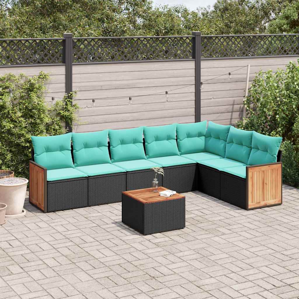 8-delt havesofasæt med hynder sort polyrattan