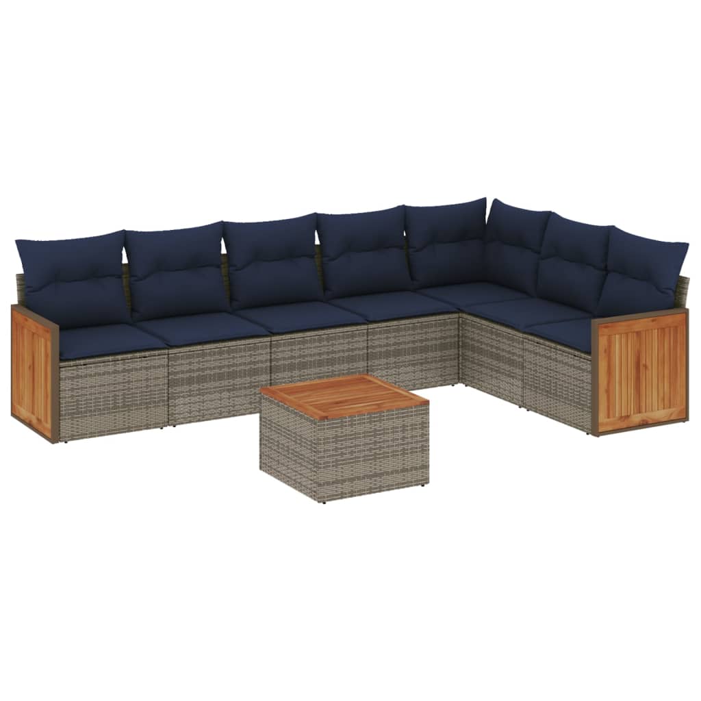 havesofasæt med 8 hynder grå polyrattan