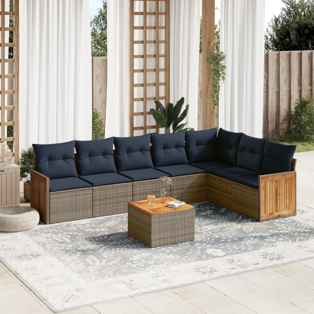 havesofasæt med 8 hynder grå polyrattan