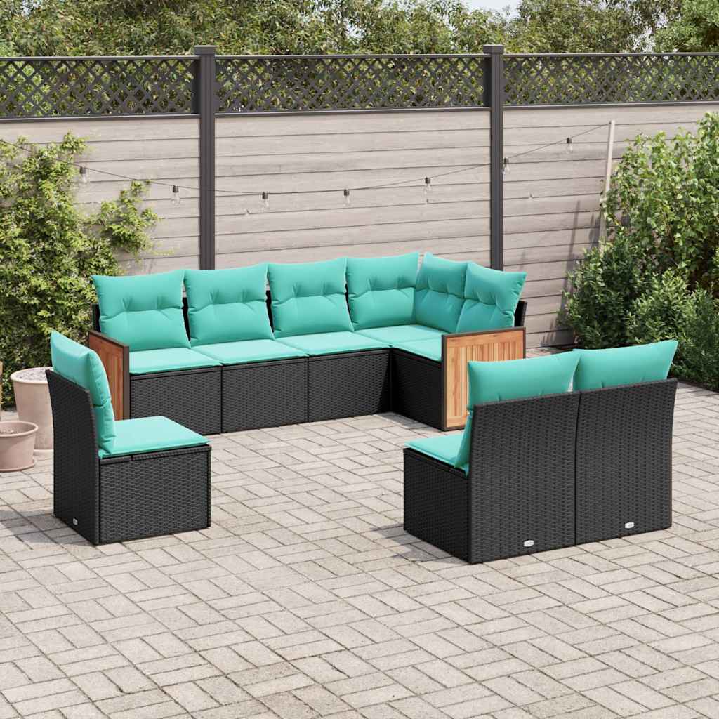8-delt havesofasæt med hynder sort polyrattan
