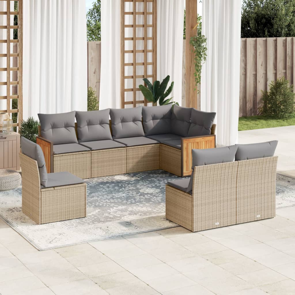 sofasæt til haven 8 dele med hynder polyrattan beige