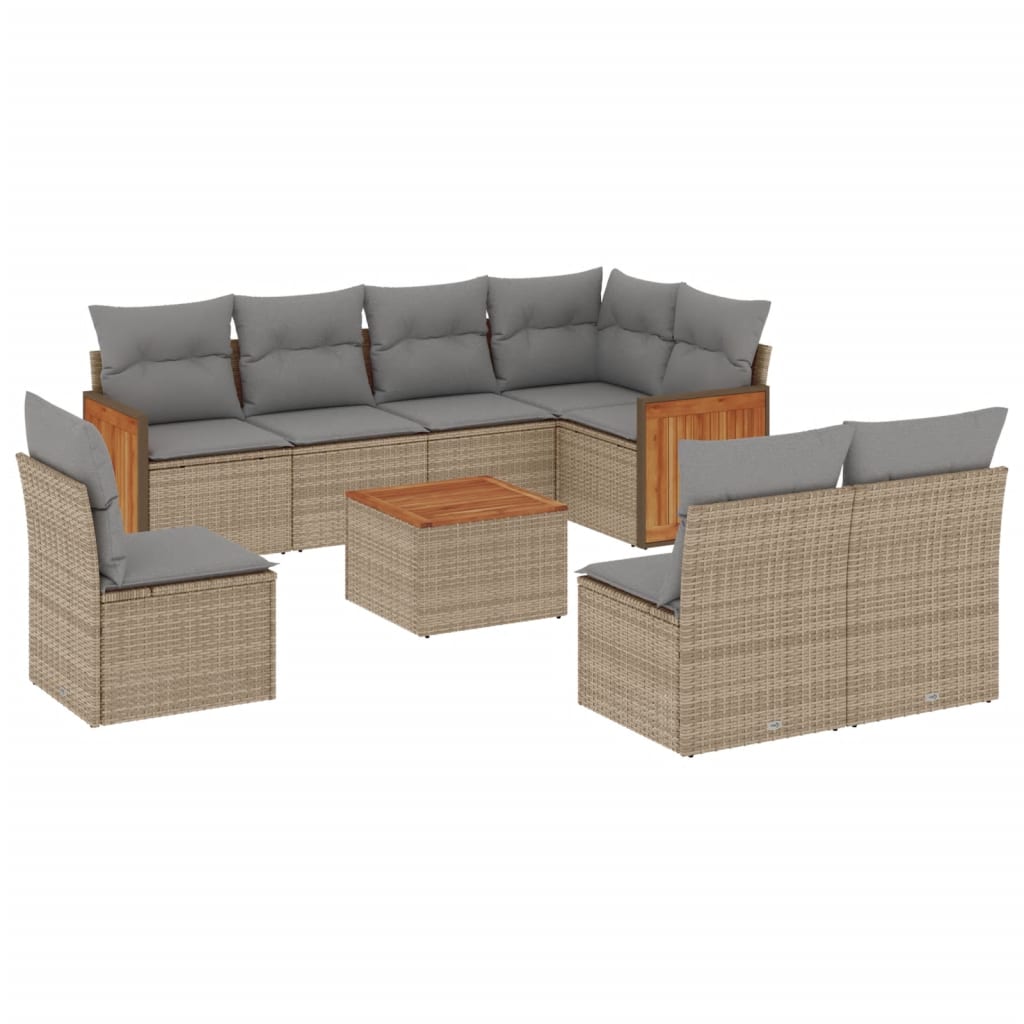 sofasæt til haven 9 dele med hynder polyrattan beige
