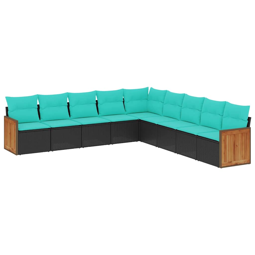 havesofasæt med 9 dele og hynder sort polyrattan