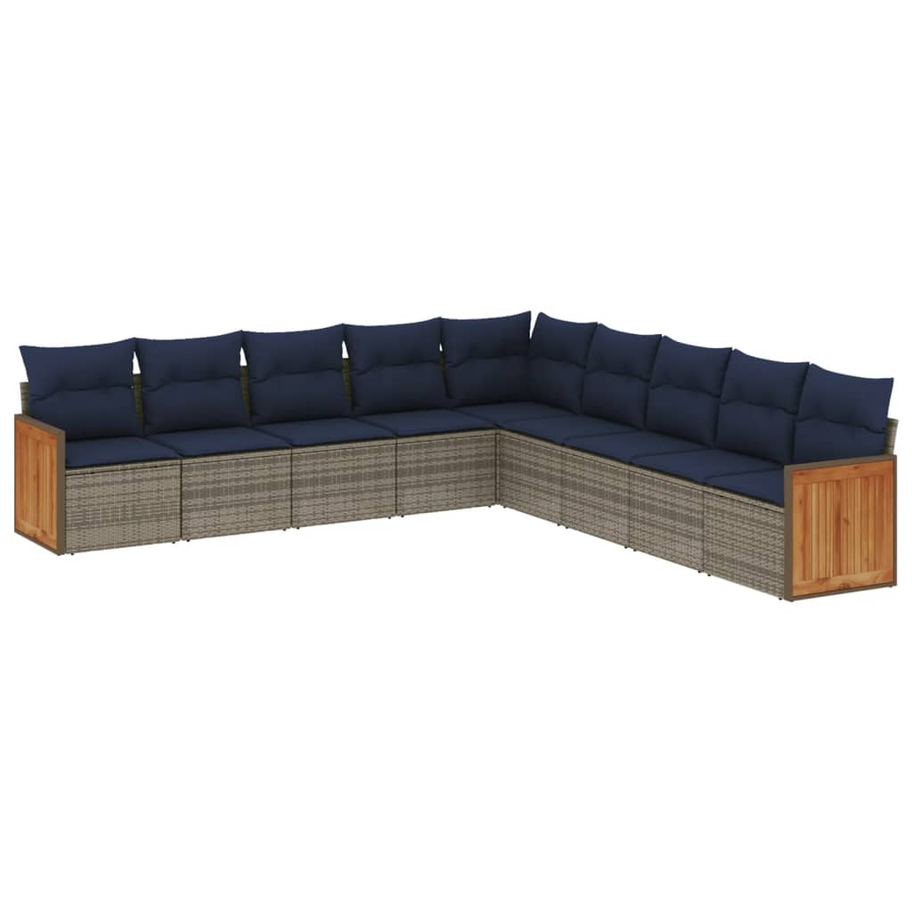 havesofasæt med 9 dele og hynder grå polyrattan
