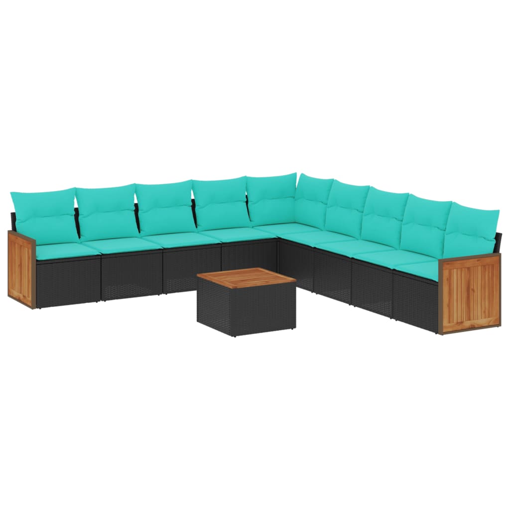 havesofasæt med 10 hynder sort polyrattan