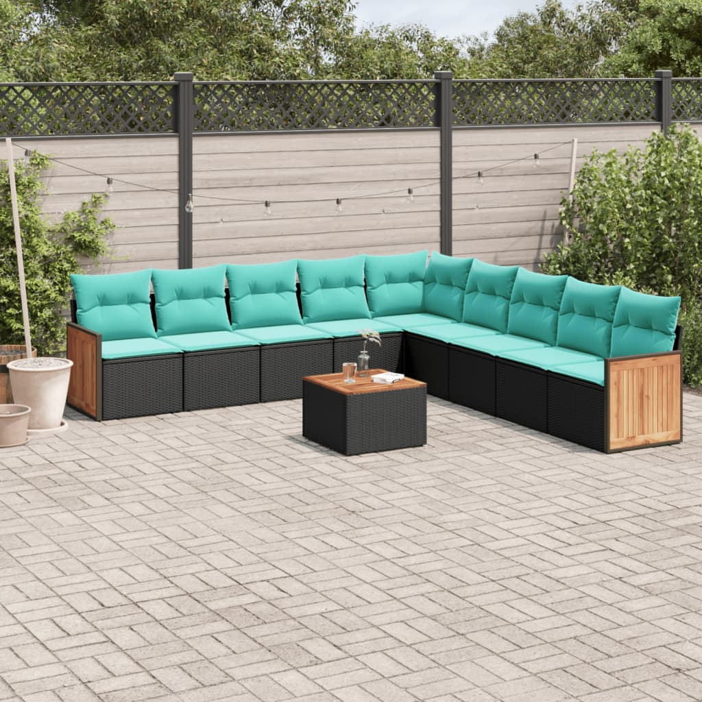 havesofasæt med 10 hynder sort polyrattan