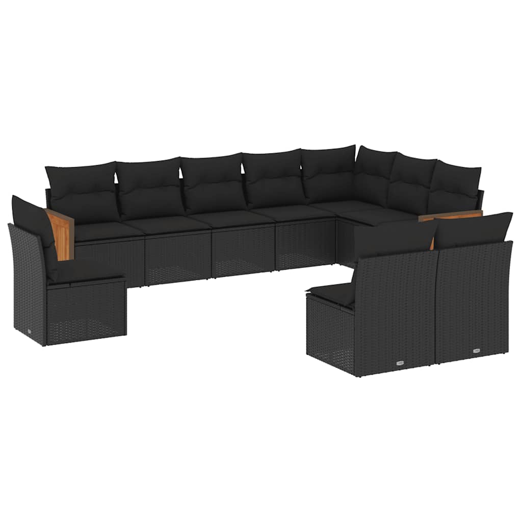 sofasæt til haven 10 dele med hynder polyrattan sort