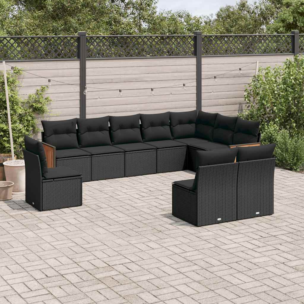 sofasæt til haven 10 dele med hynder polyrattan sort