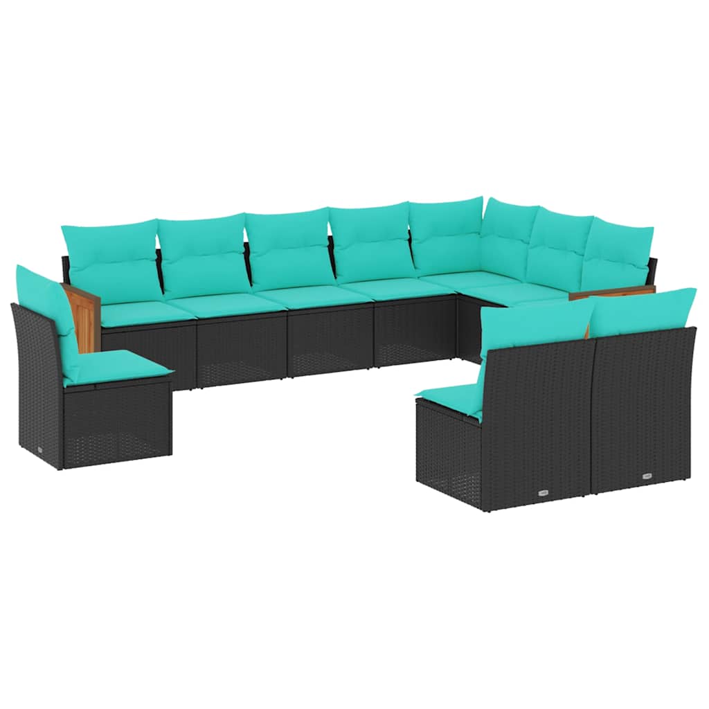 havesofasæt med 10 hynder sort polyrattan