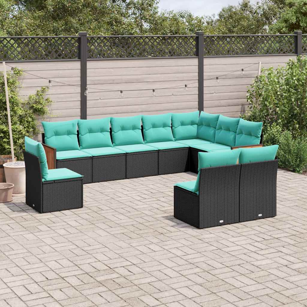 havesofasæt med 10 hynder sort polyrattan