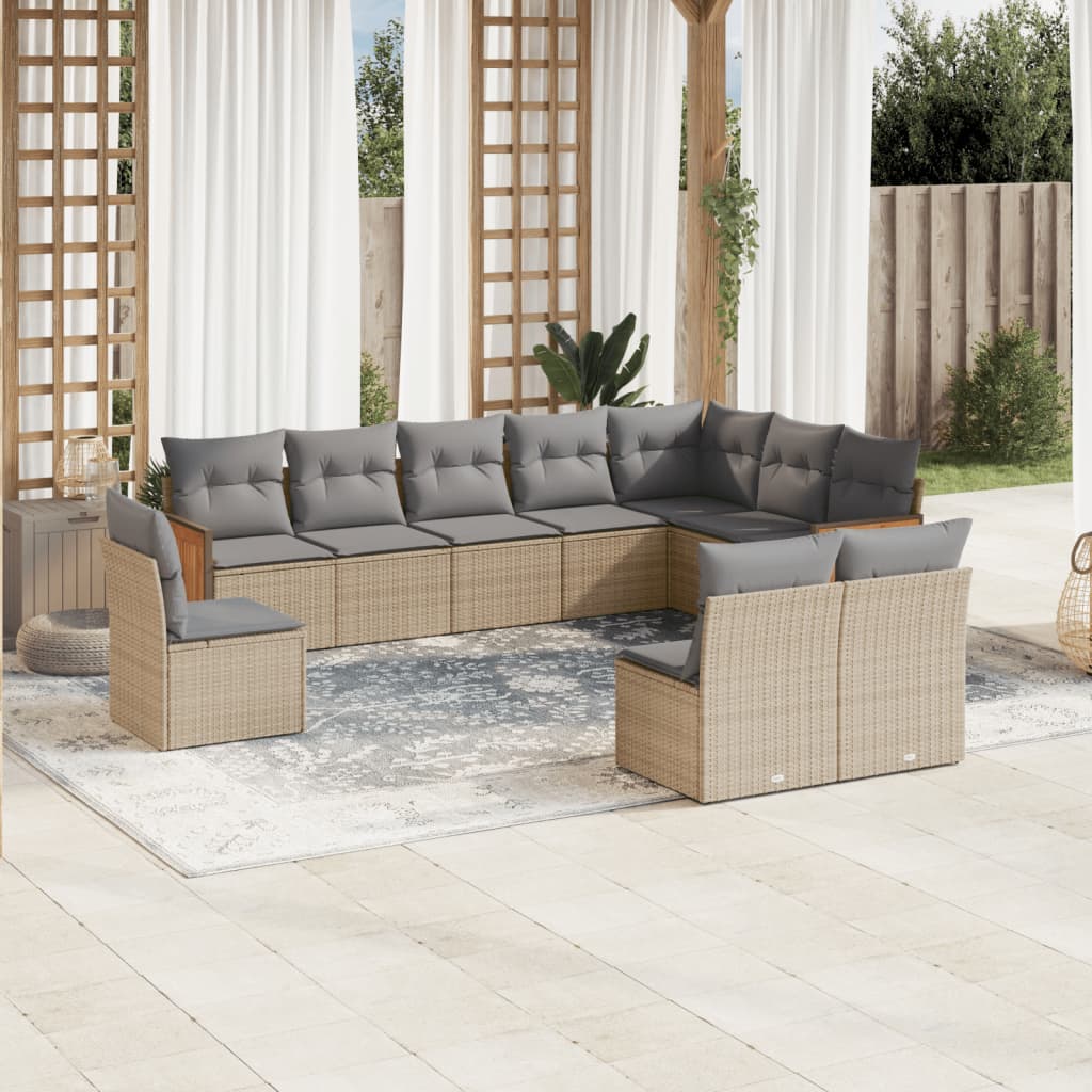 sofasæt til haven 10 dele med hynder polyrattan beige