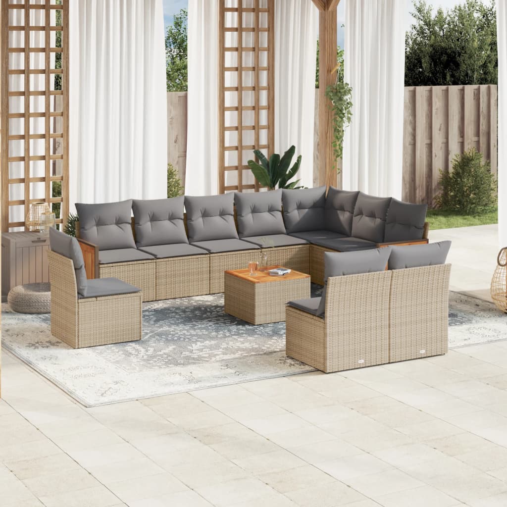 sofasæt til haven 11 dele med hynder polyrattan beige