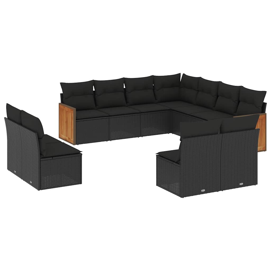 sofasæt til haven 11 dele med hynder polyrattan sort
