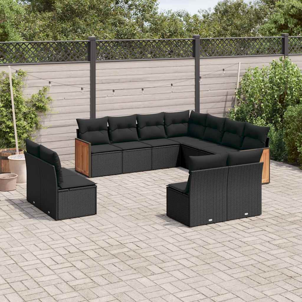 sofasæt til haven 11 dele med hynder polyrattan sort