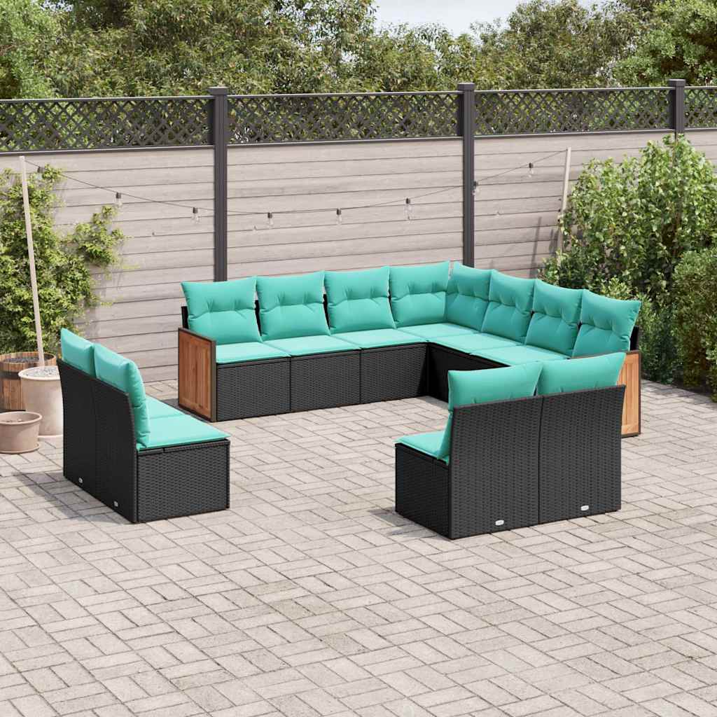 11-delt havesofasæt med hynder sort polyrattan