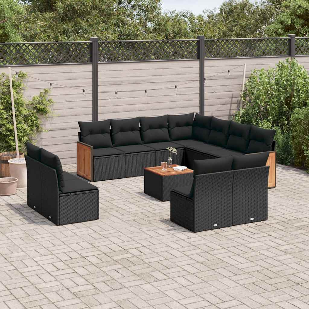sofasæt til haven 12 dele med hynder polyrattan sort
