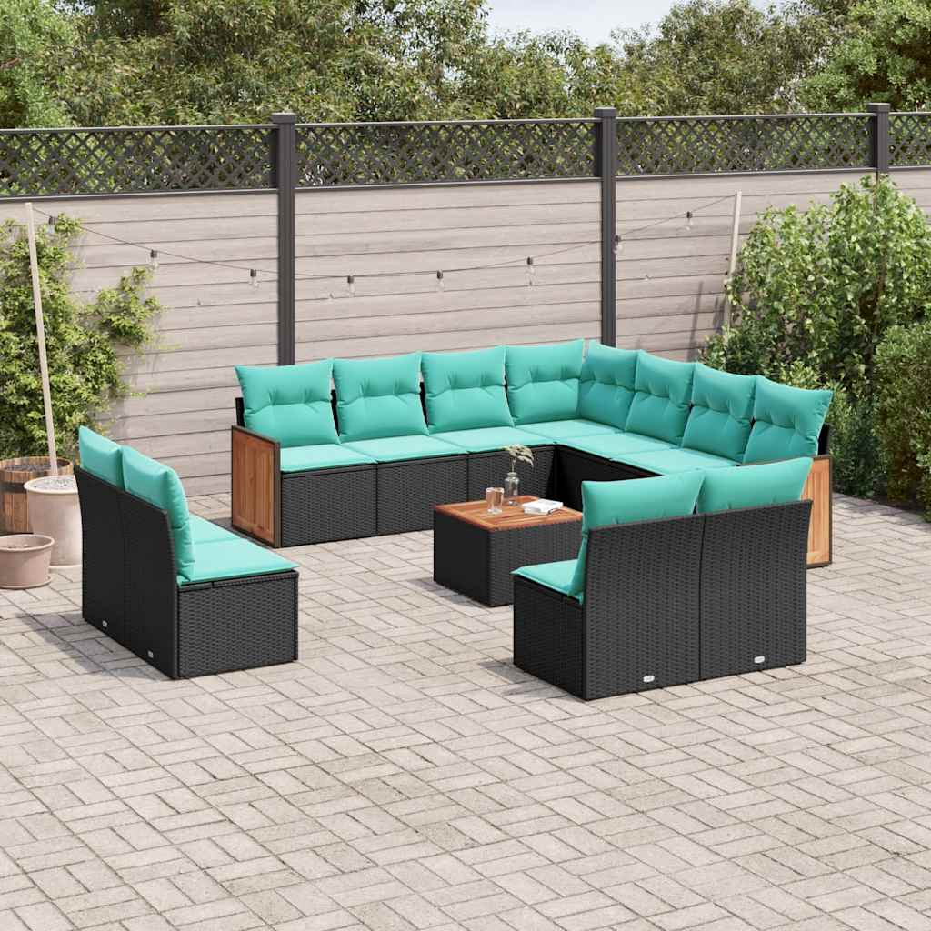 12-delt havesofasæt med hynder sort polyrattan