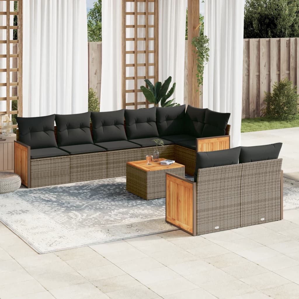 sofasæt til haven 9 dele med hynder polyrattan grå