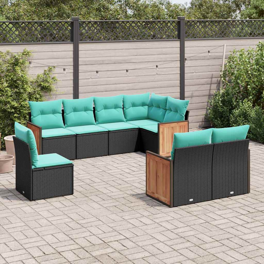 8-delt havesofasæt med hynder sort polyrattan