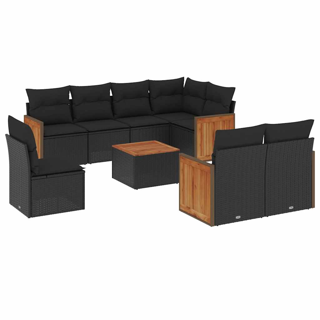 sofasæt til haven 9 dele med hynder polyrattan sort