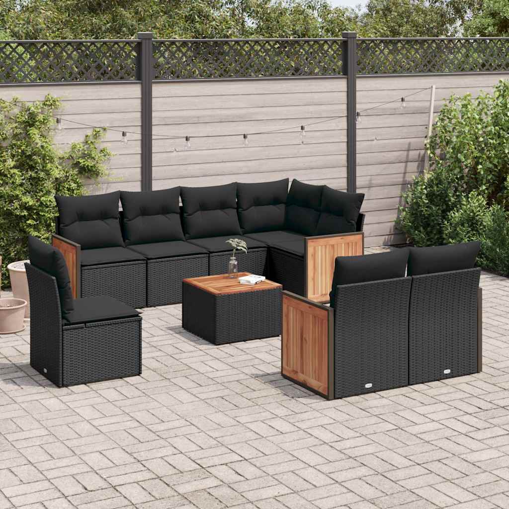 sofasæt til haven 9 dele med hynder polyrattan sort