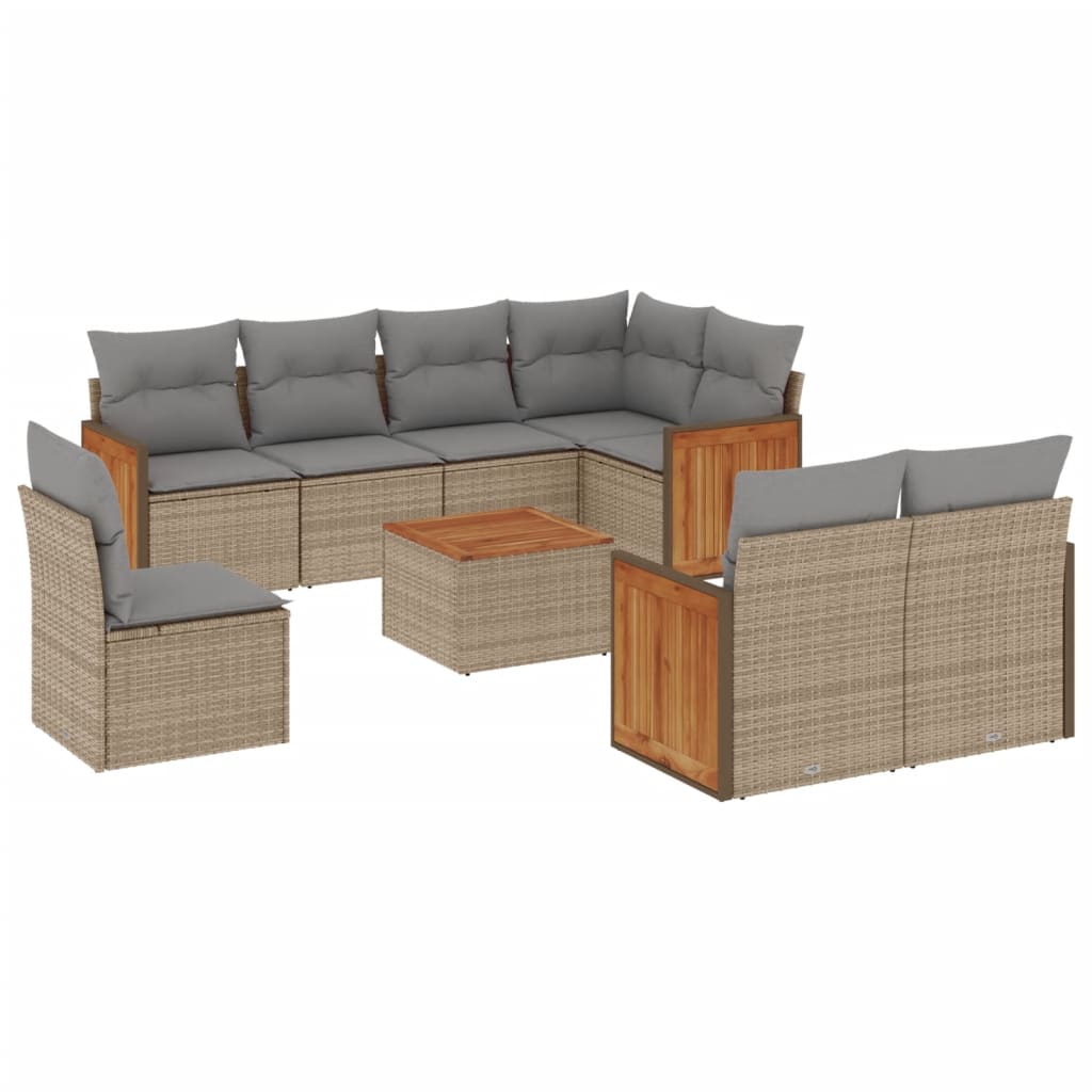 sofasæt til haven 9 dele med hynder polyrattan beige