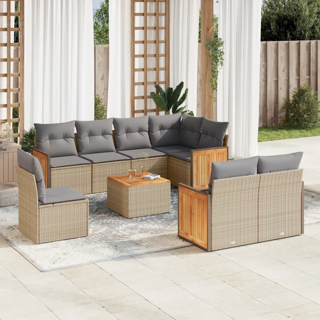 sofasæt til haven 9 dele med hynder polyrattan beige