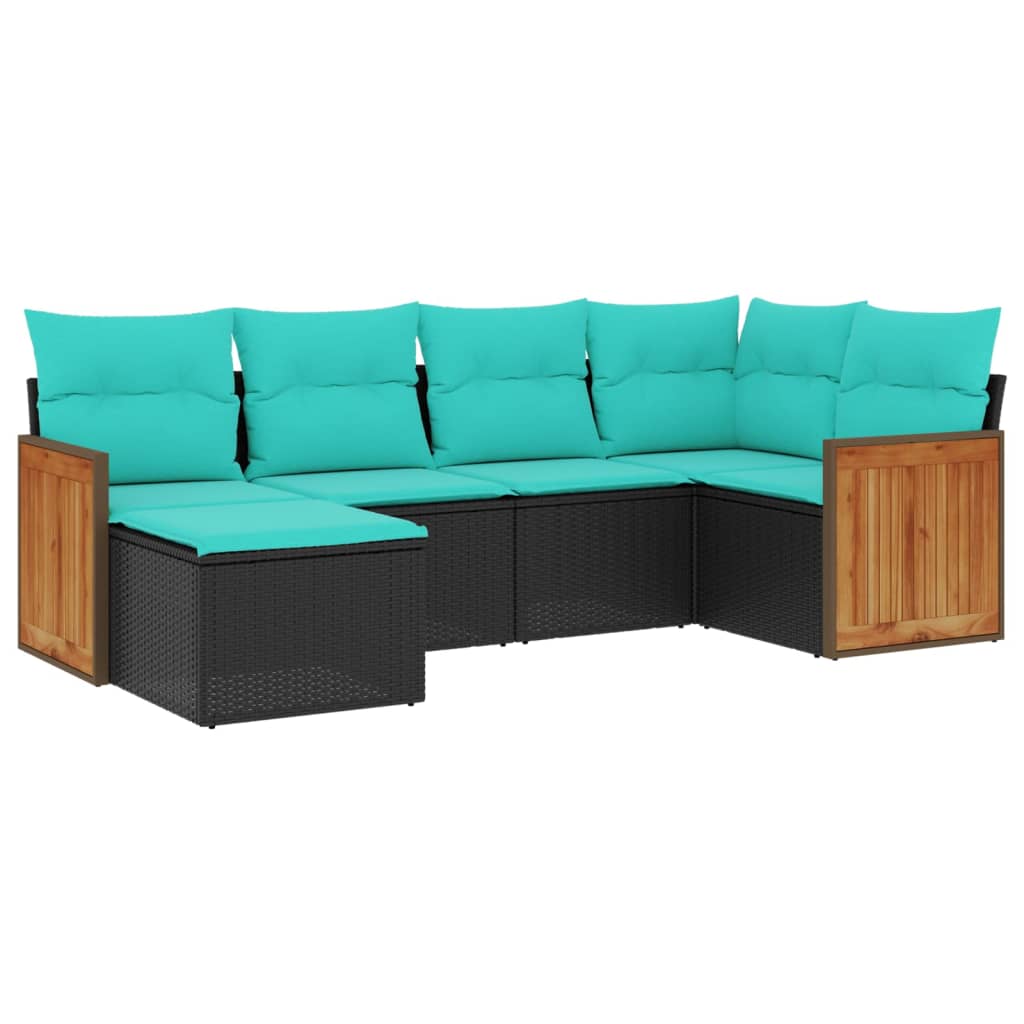 havesofasæt med 6 hynder sort polyrattan