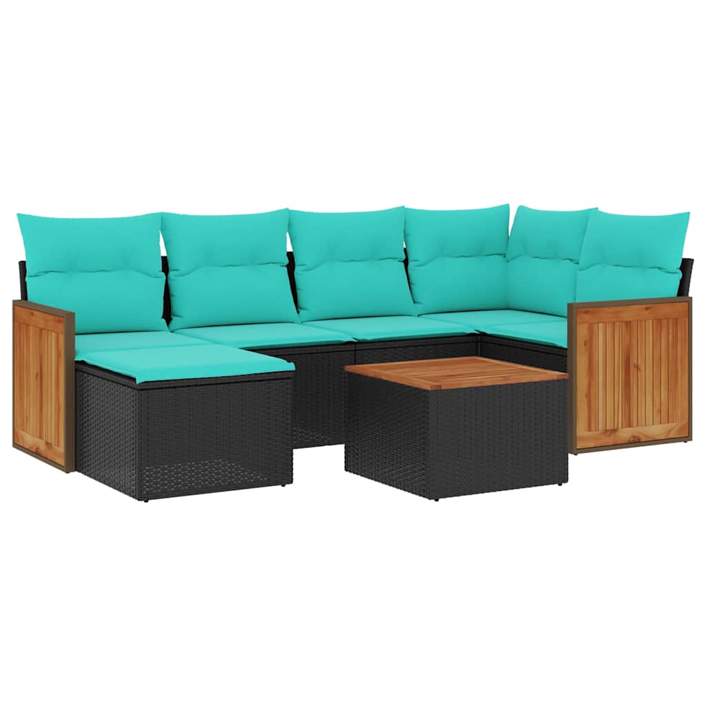 havesofasæt med 7 hynder sort polyrattan