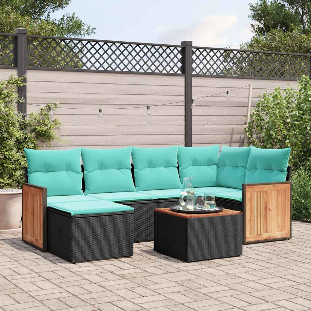 havesofasæt med 7 hynder sort polyrattan