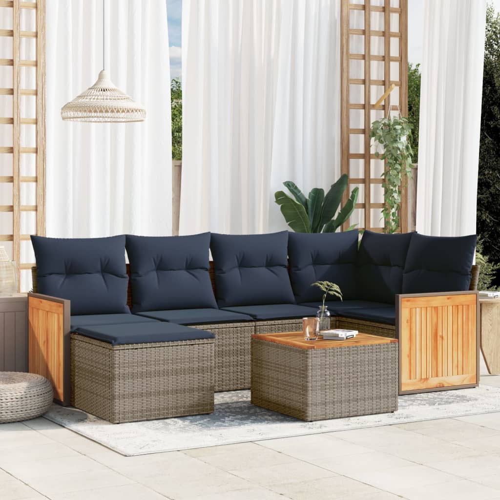 havesofasæt med 7 dele og hynder grå polyrattan