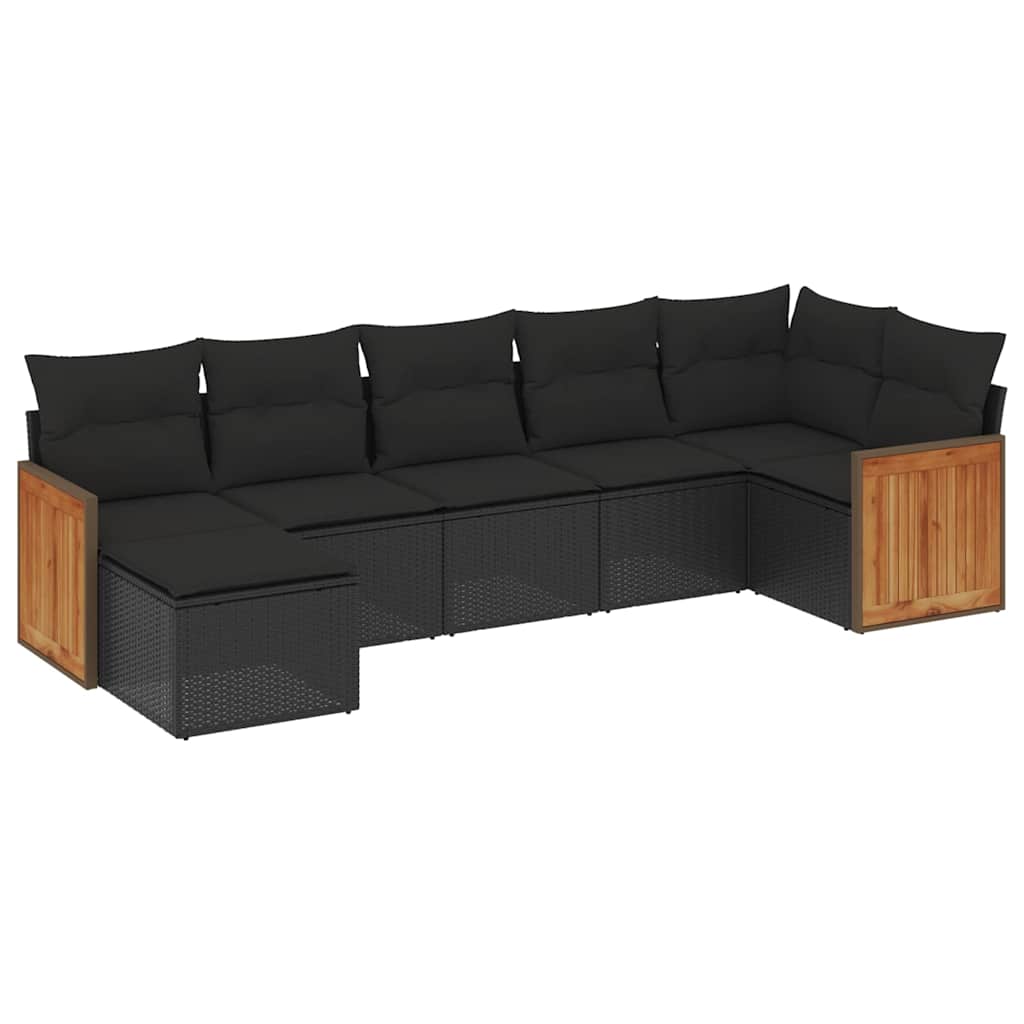 sofasæt til haven 7 dele med hynder polyrattan sort