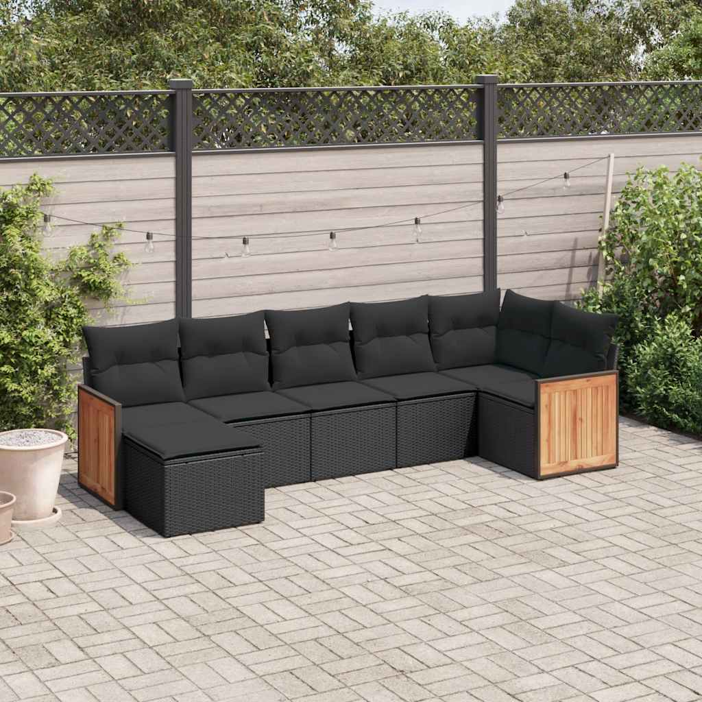 sofasæt til haven 7 dele med hynder polyrattan sort