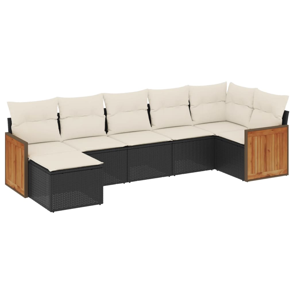 sofasæt til haven 7 dele med hynder polyrattan sort