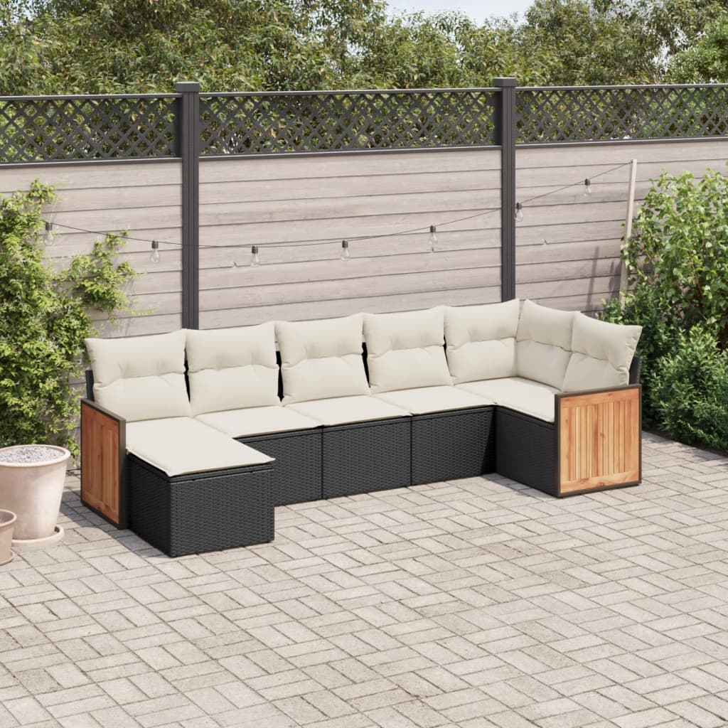 sofasæt til haven 7 dele med hynder polyrattan sort