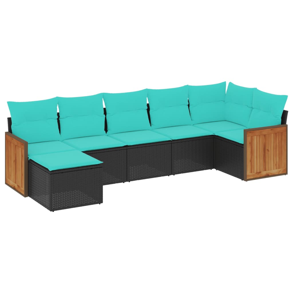 havesofasæt med 7 hynder sort polyrattan