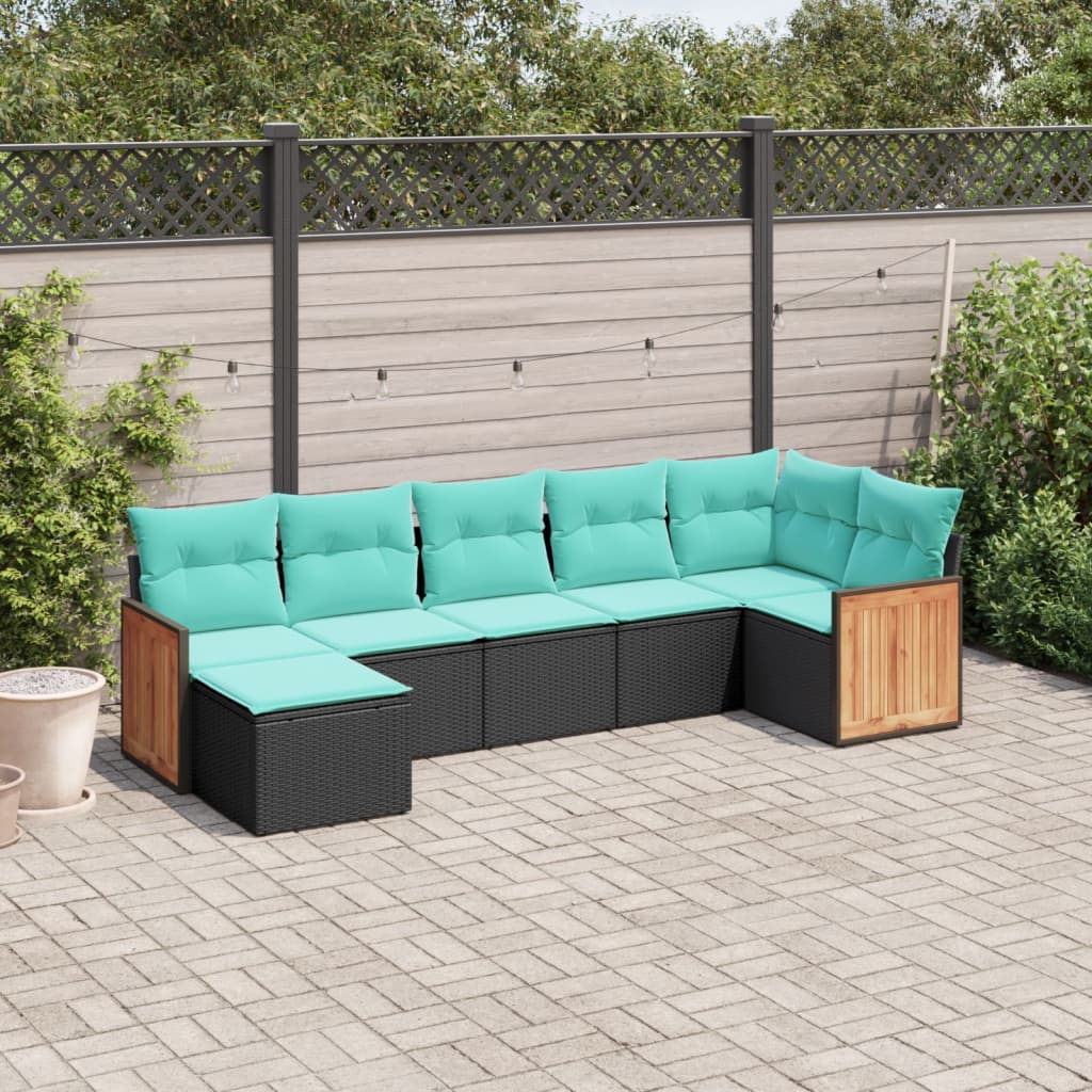 havesofasæt med 7 hynder sort polyrattan
