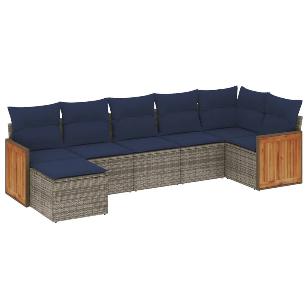 havesofasæt med 7 dele og hynder grå polyrattan