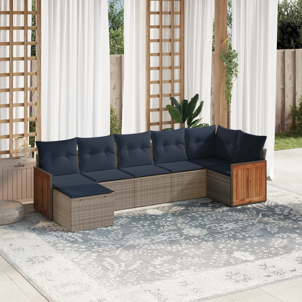 havesofasæt med 7 dele og hynder grå polyrattan