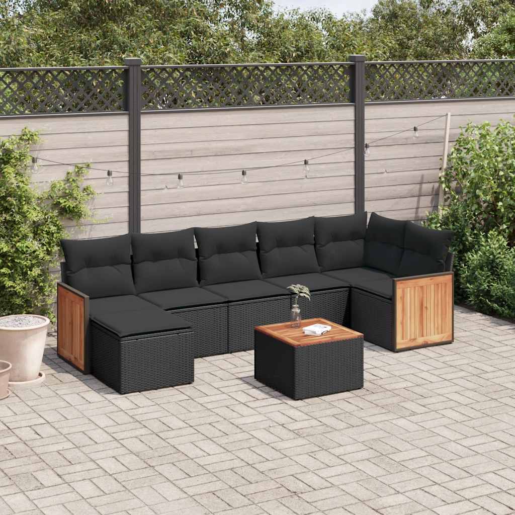 sofasæt til haven 8 dele med hynder polyrattan sort