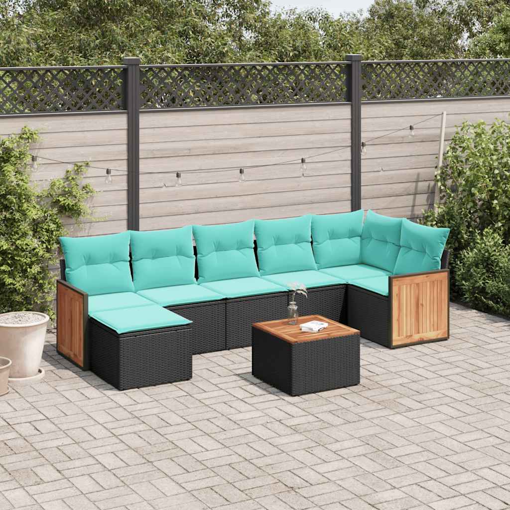 8-delt havesofasæt med hynder sort polyrattan