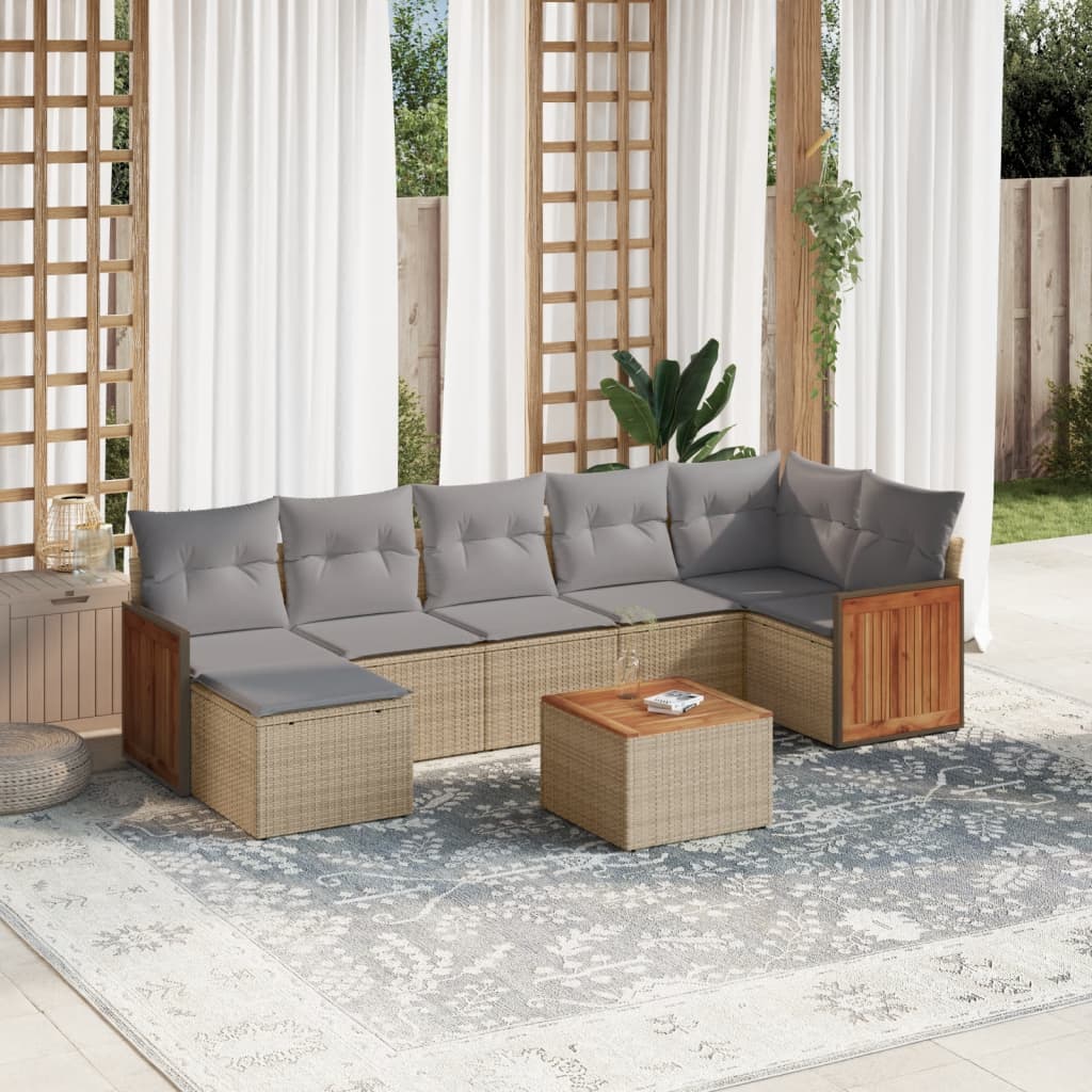 sofasæt til haven 8 dele med hynder polyrattan beige