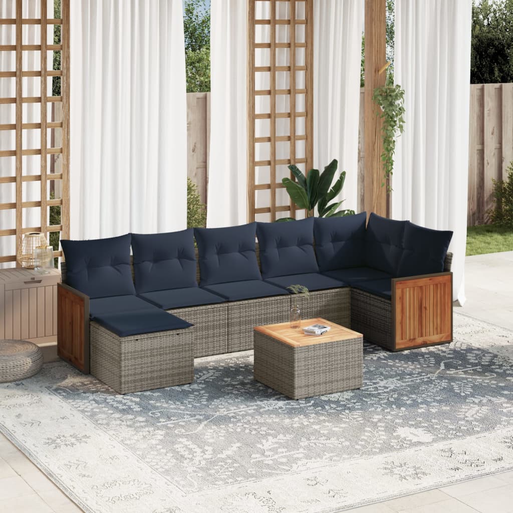 havesofasæt med 8 hynder grå polyrattan