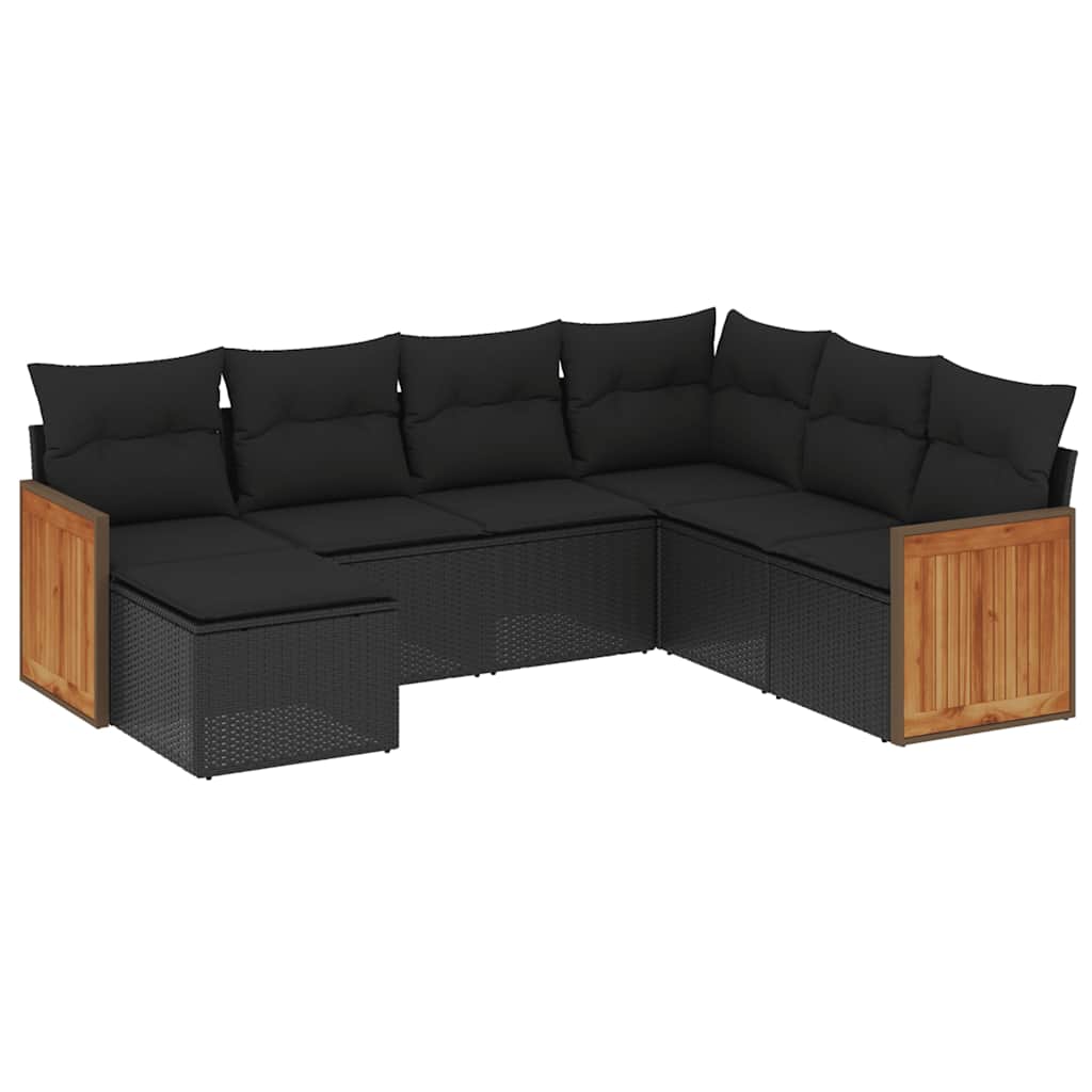 sofasæt til haven 7 dele med hynder polyrattan sort